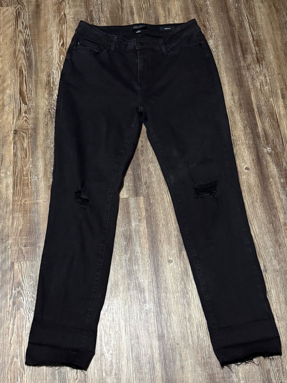 Judy Blue Slim Fit Jeans Women's 11/30 Black Distressed High Rise Denim
